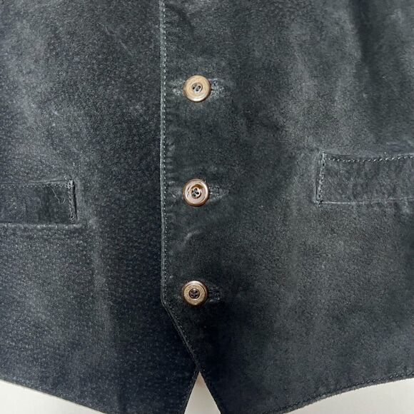 Dual Control VTG Suede Leather Vest Waistcoat Medium Black Western Biker Cowboy - Picture 2 of 6